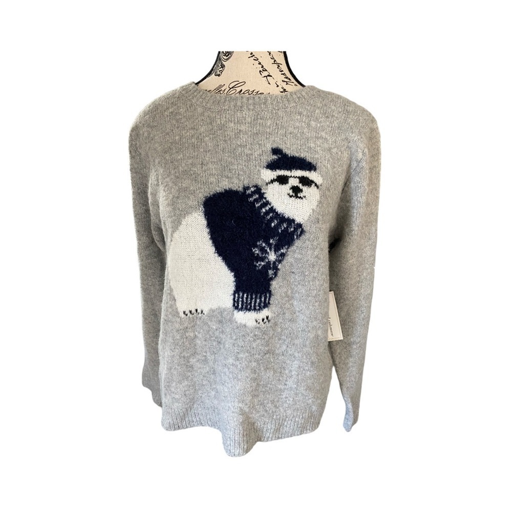 Cupcakes and Cashmere Polar Bear Gray Fuzzy Holiday Christmas Sweater NWT Size S